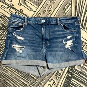 AE High Waisted Hi Rise Shortie Distressed Denim Shorts